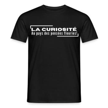 "LA CURIOSITÉ - Au Pays des Pensées Fleuries" - T-shirt homme - noir - Devant - AI Model Male 178 light (178cm)