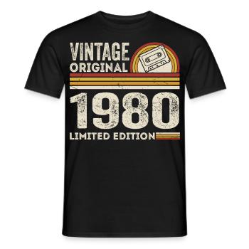 Vintage 1980 Cassette 1980 - 45e anniversaire 1980 - T-shirt homme - noir - Devant - AI Model Male 178 light (178cm)