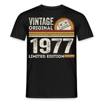 Vintage 1977 Cassette Tape 1977 - 48th Anniversary 1977 - Men's T-Shirt - black - Front - AI Model Male 178 light (178cm)