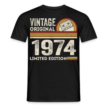 Vintage 1974 Cassette 1974 - 51st Anniversary 1974 - Men's T-Shirt - black - Front - AI Model Male 178 light (178cm)