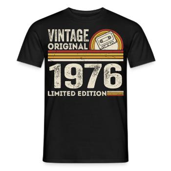 Vintage 1976 Cassette 1976 - 49th Anniversary 1976 - Men's T-Shirt - black - Front - AI Model Male 178 light (178cm)
