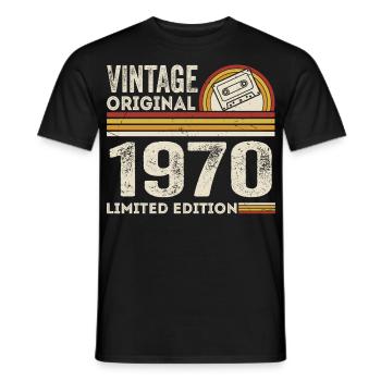 Vintage 1970's Cassette 1970's - 55th Anniversary 1970's - Men's T-Shirt - black - Front - AI Model Male 178 light (178cm)