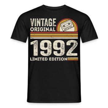 Vintage 1992 Cassette Tape 1992 - 33rd Anniversary 1992 - Men's T-Shirt - black - Front - AI Model Male 178 light (178cm)