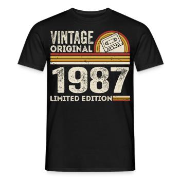 Vintage 1987 Cassette Tape 1987 - 38th Anniversary 1987 - Men's T-Shirt - black - Front - AI Model Male 178 light (178cm)