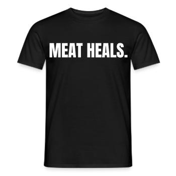 MEAT HEALS | Carnivore Animal Based Lifestyle - Men's T-Shirt - black - Front - AI Model Male 178 light (178cm)