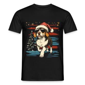 Beagle avec chapeau de Père Noël et lunettes de soleil - T-shirt homme - noir - Devant - AI Model Male 178 light (178cm)