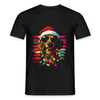 Teckel avec chapeau de Père Noël et lunettes de soleil - T-shirt homme - noir - Devant - AI Model Male 178 light (178cm)