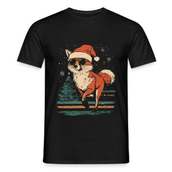 Renard avec chapeau de Père Noël et lunettes de soleil - T-shirt homme - noir - Devant - AI Model Male 178 light (178cm)
