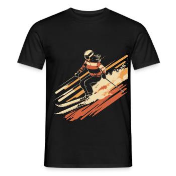 Woman skiing vintage - Men's T-Shirt - black - Front - AI Model Male 178 light (178cm)