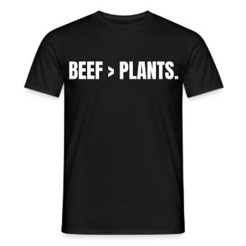 BŒUF > PLANTS | Steak carnivore au lieu de plantes - T-shirt homme - noir - Devant - AI Model Male 178 light (178cm)