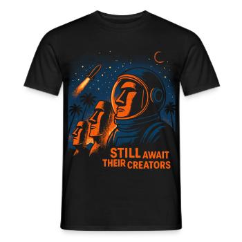 Warten immer noch auf ihre Schöpfer – Retro-Moai-Weltraumkunst - Männer T-Shirt - Schwarz - Vorne - AI Model Male 178 light (178cm)