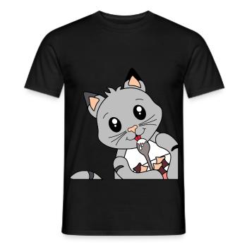Chat au petit-déjeuner - cadeau pour les mamans chats - T-shirt homme - noir - Devant - AI Model Male 178 light (178cm)