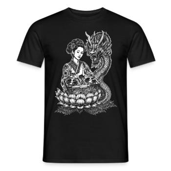 Drachen Festival Shirt: Geisha drops the techno - Men's T-Shirt - black - Front - AI Model Male 178 light (178cm)