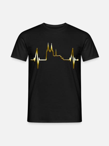 Köln Herzschlag Skyline Kölner Dom Herz Gold Kölle - Männer T-Shirt - Schwarz