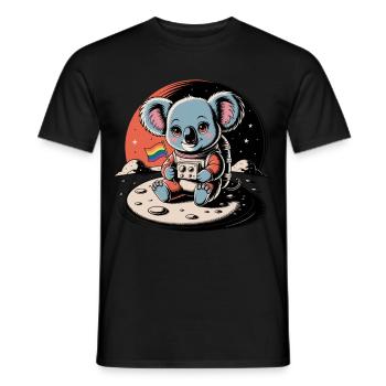Astronaut koala with rainbow flag in space - Men's T-Shirt - black - Front - AI Model Male 178 light (178cm)