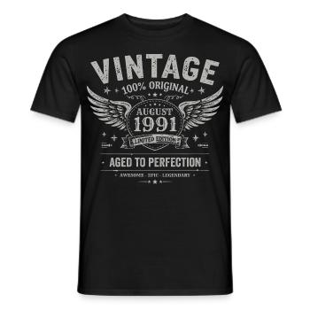 Né en Août 1991, Construit Août 1991 - August 1991 - T-shirt homme - noir - Devant - AI Model Male 178 light (178cm)