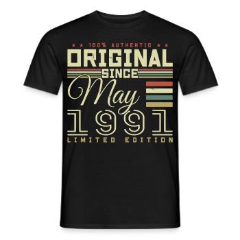 Gift Anniversaire Mai 1991, Gift May 1991 - Men's T-Shirt - black - Front - AI Model Male 178 light (178cm)
