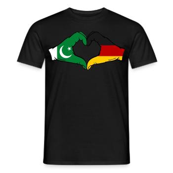 Pakistan Deutschland Flagge Haende Herz - Männer T-Shirt - Schwarz - Vorne - AI Model Male 178 light (178cm)