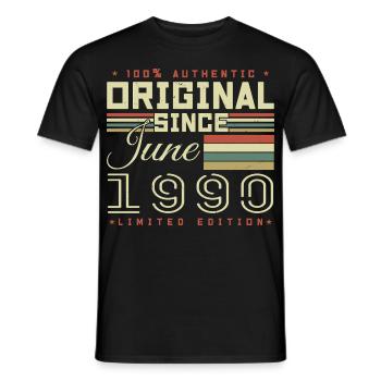 Cadeau Anniversaire Juin 1990, Gift June 1990 - T-shirt homme - noir - Devant - AI Model Male 178 light (178cm)