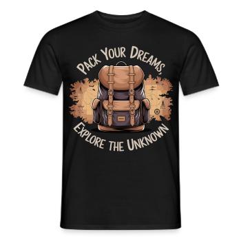 Découvrez l’inconnu avec un sac à dos - T-shirt homme - noir - Devant - AI Model Male 178 light (178cm)