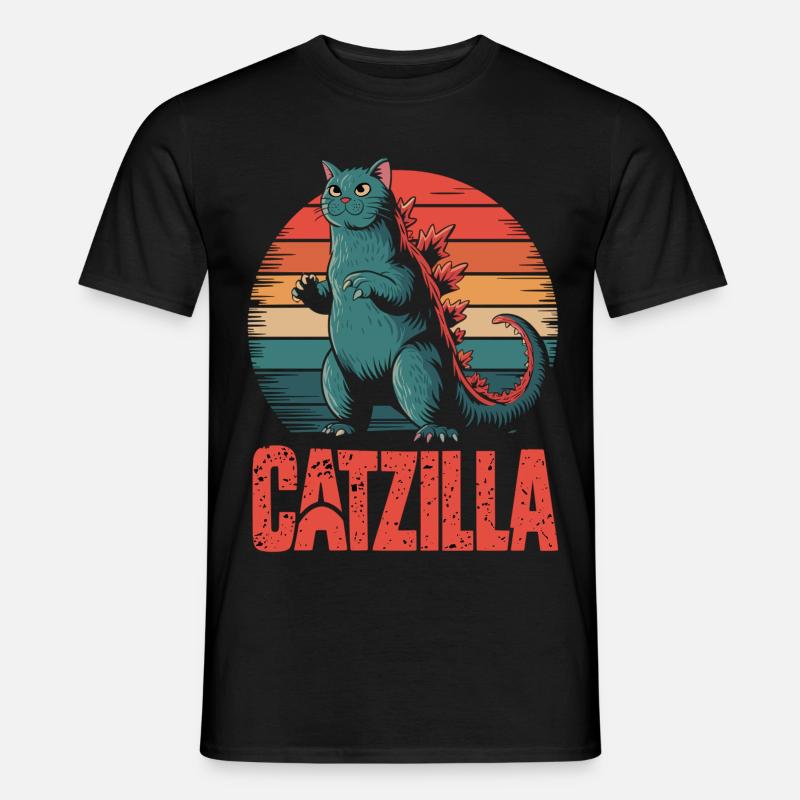 Monsterkatze im Retro-Stil - Catzilla - Männer T-Shirt - Schwarz