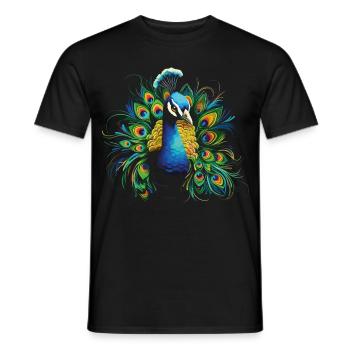 Peacock Peacock Feather Exotic Colorful Colorful Art - Men's T-Shirt - black - Front - AI Model Male 178 light (178cm)