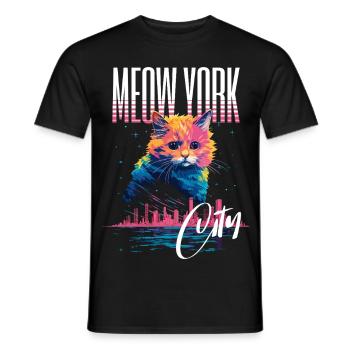 New York City Cat Meow City Skyline America USA - Men's T-Shirt - black - Front - AI Model Male 178 light (178cm)