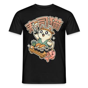 Chat Happy Sushi Chef - T-shirt homme - noir - Devant - AI Model Male 178 light (178cm)