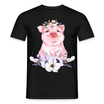 Naissance cochon piggy boho fleurs cadeau - T-shirt homme - noir - Devant - AI Model Male 178 light (178cm)