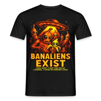 Banaliens Exist Funny Alien Banana Design - Men's T-Shirt - black - Front - AI Model Male 178 light (178cm)