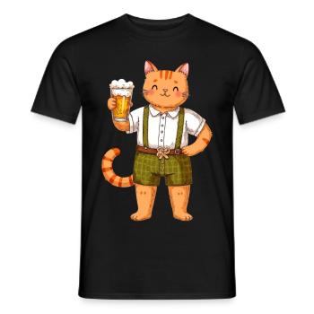 Katze mit Bier Katzenliebhaber Lederhose Bier - Männer T-Shirt - Schwarz - Vorne - AI Model Male 178 light (178cm)