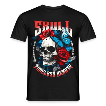 Totenkopf Totenschädel Schmetterling Rose Blume - Männer T-Shirt - Schwarz - Vorne - AI Model Male 178 light (178cm)