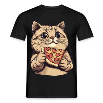 Chat J’Aime Les Chats Et La Pizza Drôle Drôle Humour - T-shirt homme - noir - Devant - AI Model Male 178 light (178cm)