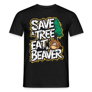 save a tree eat a beaver lustig - Men's T-Shirt - black - Front - AI Model Male 178 light (178cm)