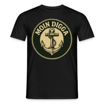 Moin Digga Hamburg Anchor Baltic Sea North Sea - Men's T-Shirt - black - Front - AI Model Male 178 light (178cm)