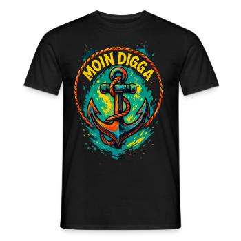 Moin Digga Hamburg Anchor Baltic Sea North Sea - Men's T-Shirt - black - Front - AI Model Male 178 light (178cm)