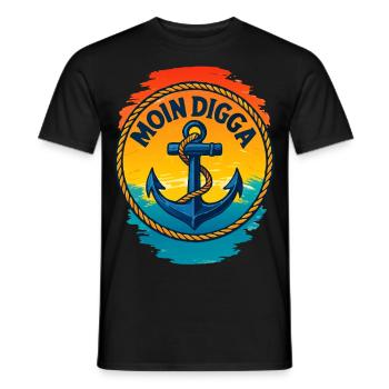 Moin Digga Hamburg Anchor Baltic Sea North Sea - Men's T-Shirt - black - Front - AI Model Male 178 light (178cm)