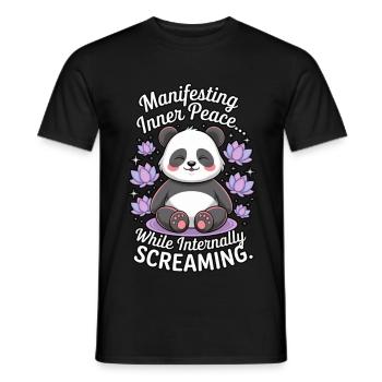 Meditating Panda – Humorous Zen Design - Men's T-Shirt - black - Front - AI Model Male 178 light (178cm)