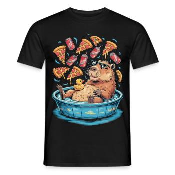 Capybara chill zone - pizza, soda, relaxation - Men's T-Shirt - black - Front - AI Model Male 178 light (178cm)