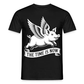 Le moment est venu – mouche, cochon, mouche - T-shirt homme - noir - Devant - AI Model Male 178 light (178cm)