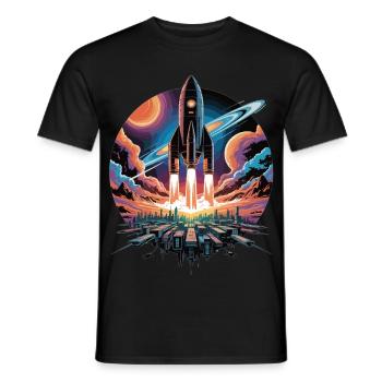 Stylischer Weltraumflug mit Rakete - Männer T-Shirt - Schwarz - Vorne - AI Model Male 178 light (178cm)