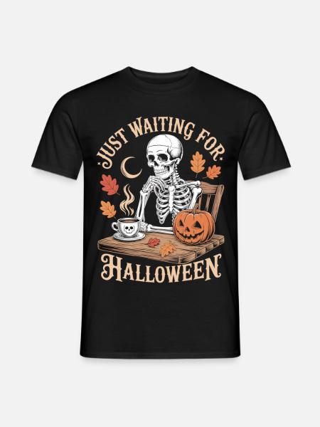 Skelett mit Kürbis Halloween Shirt - Männer T-Shirt - Schwarz