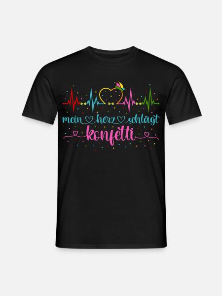 Fasching Herzschlag EKG Mein Herz schlägt Konfetti - Männer T-Shirt - Schwarz