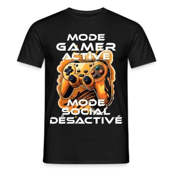 Gamer geek accro à la console de jeux vidéo humour - T-shirt homme - noir - Devant - AI Model Male 178 light (178cm)