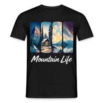 Berglandschaft mit See und Waldhütte - Männer T-Shirt - Schwarz - Vorne - AI Model Male 178 light (178cm)