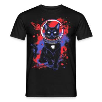 Weltraum Katze Astronaut Space Cat Science Fiction - Männer T-Shirt - Schwarz - Vorne - AI Model Male 178 light (178cm)