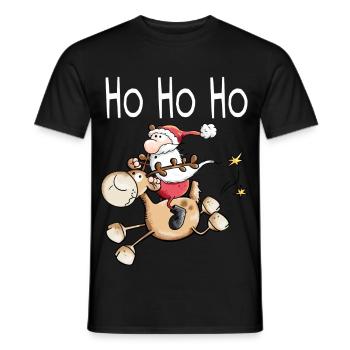 Ho ho ho Père Noël monte à un renne - Cadeau - T-shirt homme - noir - Devant - AI Model Male 178 light (178cm)