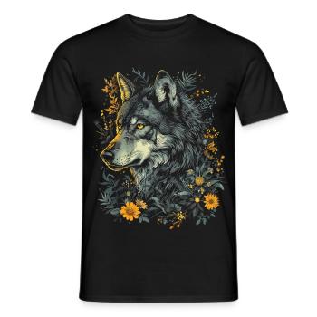 Loup Tête de loup Fleurs Plantes Nature Nature sauvage Art - T-shirt homme - noir - Devant - AI Model Male 178 light (178cm)