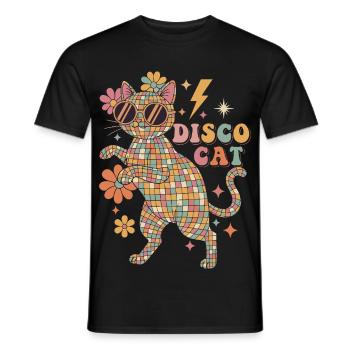 Techno Disco Cat Ball Party Drôle - T-shirt homme - noir - Devant - AI Model Male 178 light (178cm)