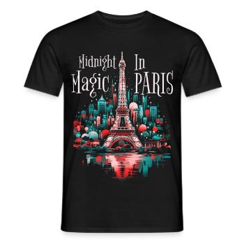 Paris Eiffel Tower France City Skyline Night - Men's T-Shirt - black - Front - AI Model Male 178 light (178cm)